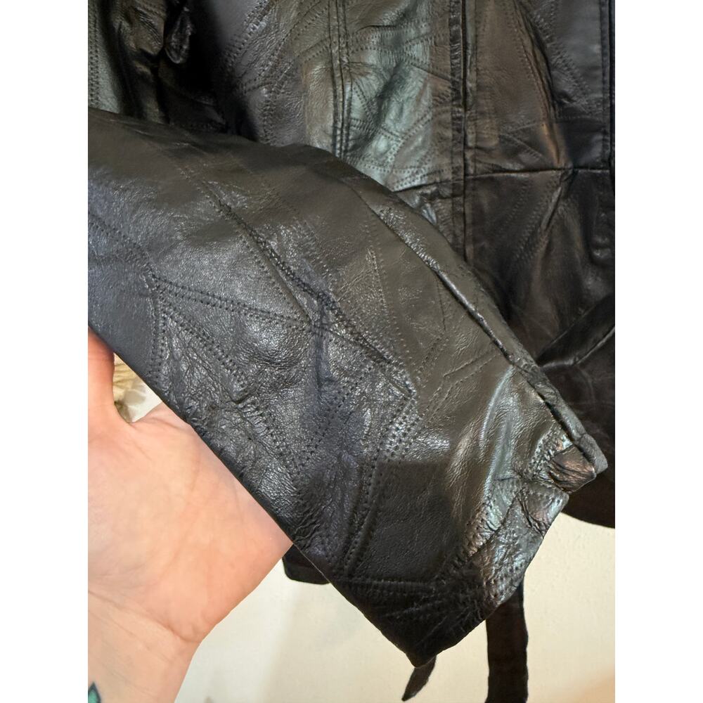 Y2k Black Patchwork Leather Jacket - image 4